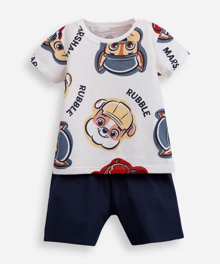 conjunto curto infantil de algodão patrulha canina off white 3 conjunto curto infantil de algodão patrulha canina off white 3