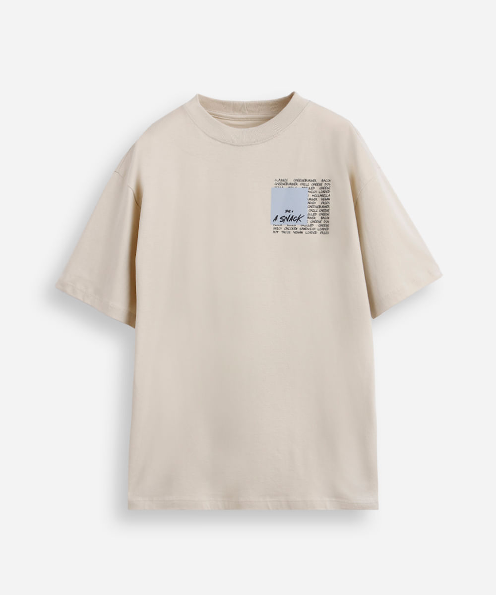 camiseta juvenil de algodão estampada bege