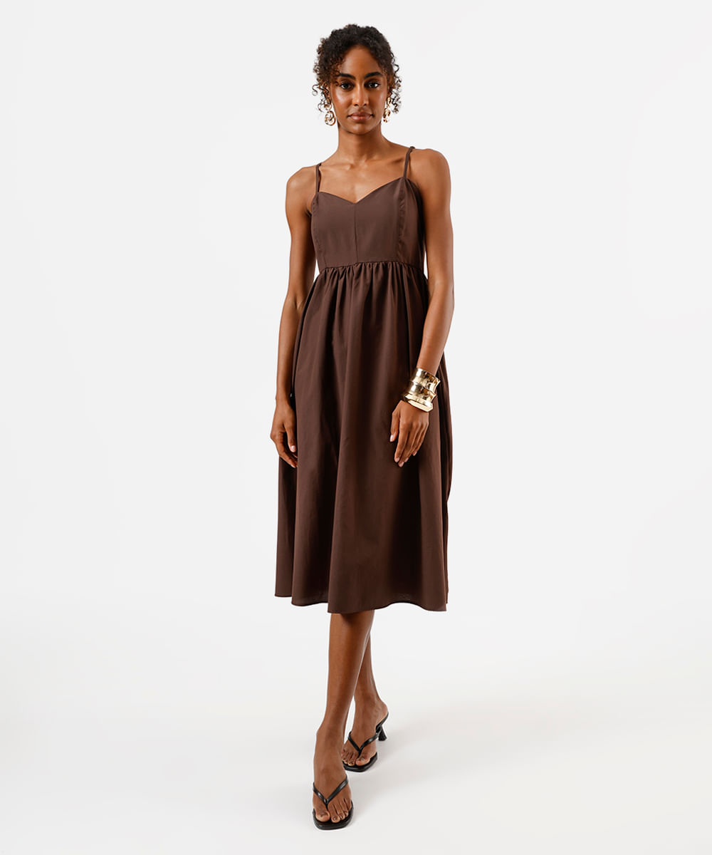 vestido feminino midi godê marrom