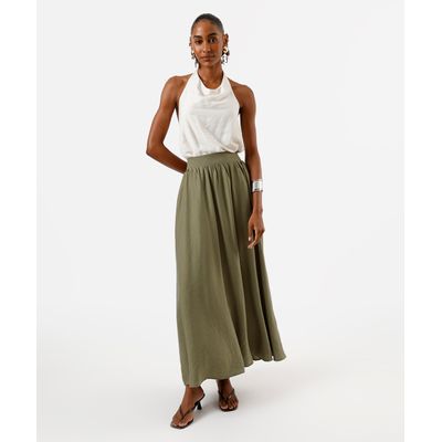 saia longa feminina de viscose texturizada verde
