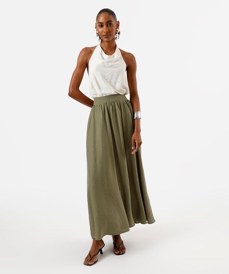 saia longa feminina de viscose texturizada verde 44 saia longa feminina de viscose texturizada verde 44