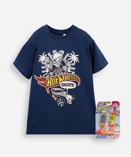 camiseta infantil de algodão hot wheels com brinde azul 8