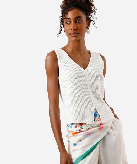 colete feminino de tricot decote v off white PP colete feminino de tricot decote v off white PP