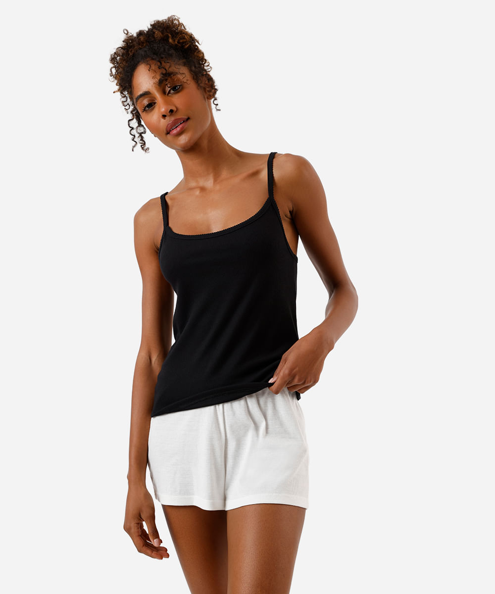 regata de pijama feminina avulsa canelada preta