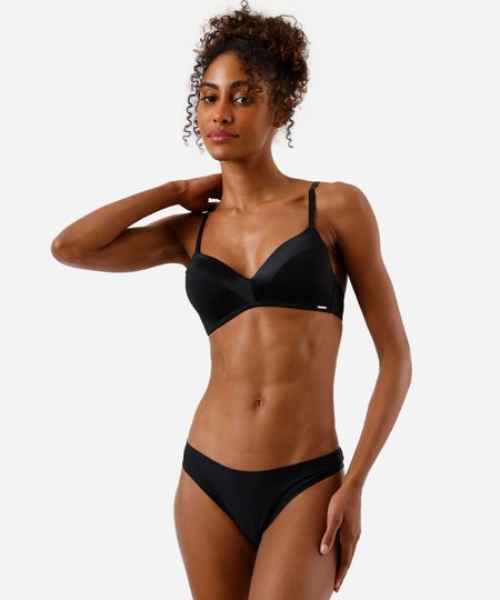 calcinha fio dental com recorte acetinado preta P