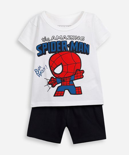 conjunto curto infantil de algodão homem aranha off white 2 conjunto curto infantil de algodão homem aranha off white 2