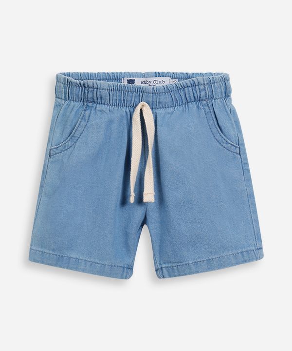 short reto infantil jeans cós elástico azul 3-6