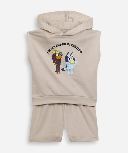 conjunto curto infantil de moletinho com capuz bluey bege 4 conjunto curto infantil de moletinho com capuz bluey bege 4