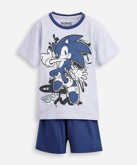 pijama curto infantil de algodão sonic cinza 4