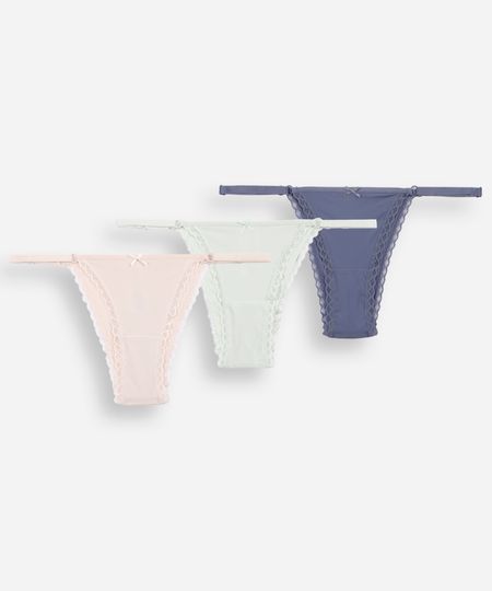kit de 3 calcinhas biquíni com renda colorido GG