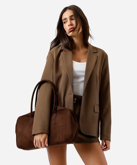 blazer feminino de alfaiataria oversized marrom M blazer feminino de alfaiataria oversized marrom M