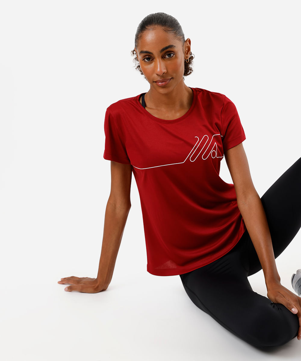 camiseta feminina manga curta esportiva ace vinho