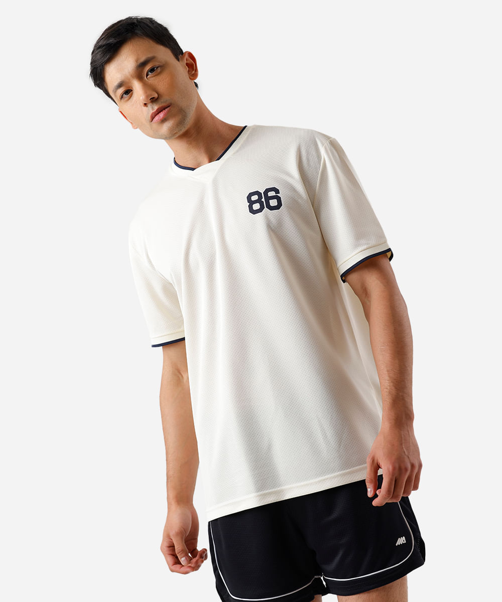 camiseta masculina esportiva ace gola v texturizada off white