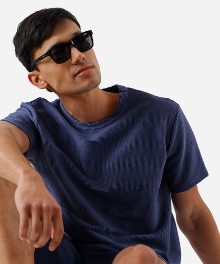 camiseta masculina de algodão texturizada azul M