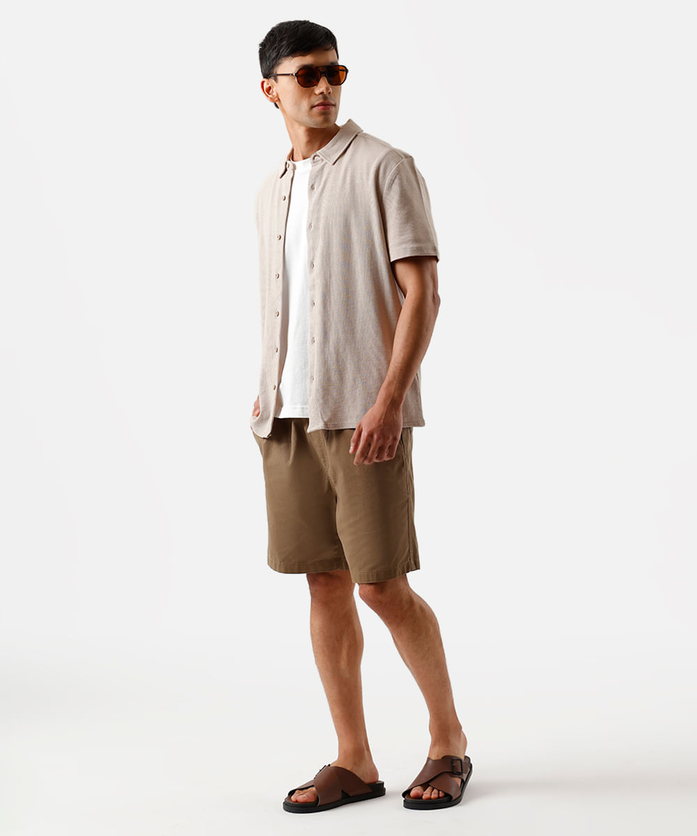 bermuda jogger masculina de sarja marrom