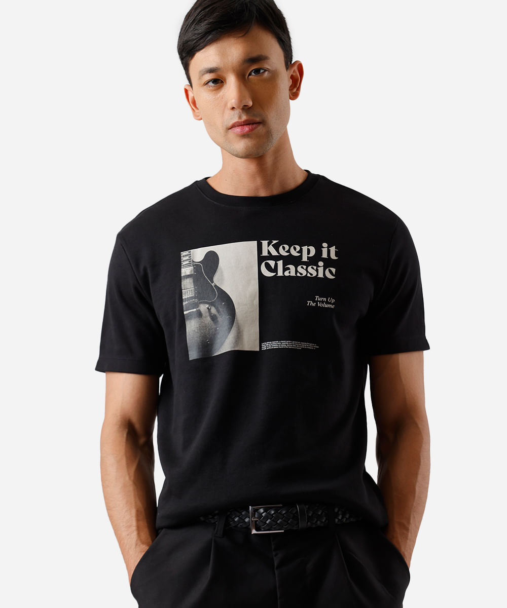 camiseta masculina tshirt comfort estampada preta