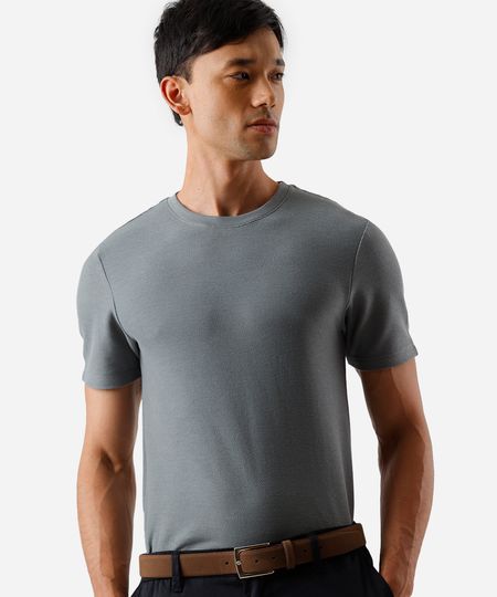 camiseta de algodão texturizada manga curta cinza P camiseta de algodão texturizada manga curta cinza P