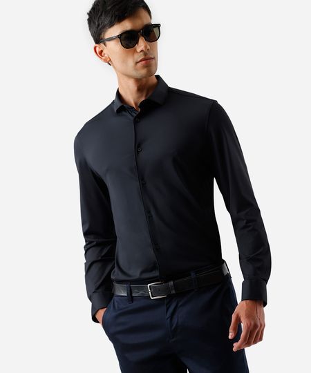camisa slim fit masculina de poliamida manga longa preta P camisa slim fit masculina de poliamida manga longa preta P