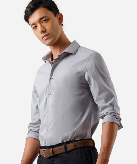 camisa slim masculina de algodão manga longa cinza M camisa slim masculina de algodão manga longa cinza M