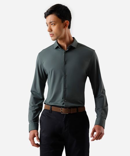 camisa slim fit masculina de poliamida manga longa verde M