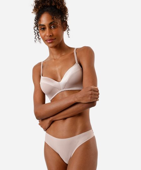 calcinha fio dental com recorte acetinado bege M calcinha fio dental com recorte acetinado bege M