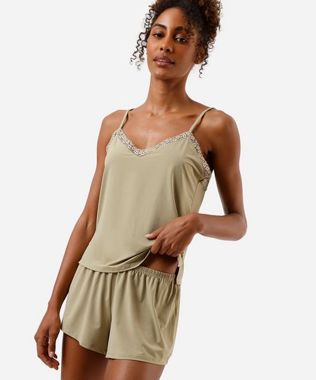 pijama short doll feminino alça fina com renda verde GG pijama short doll feminino alça fina com renda verde GG