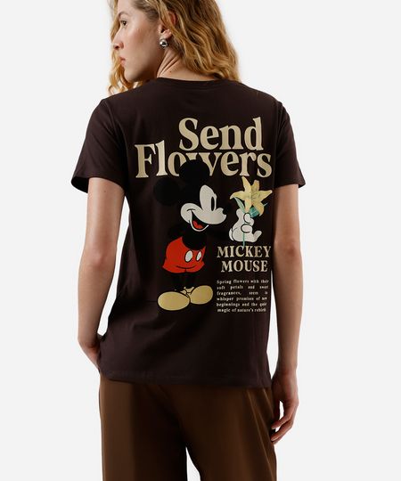 camiseta feminina de algodão mickey marrom PP camiseta feminina de algodão mickey marrom PP