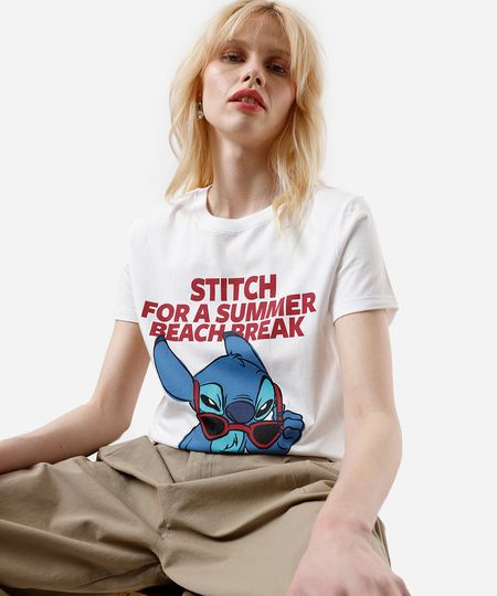 camiseta feminina de algodão stitch off white M camiseta feminina de algodão stitch off white M