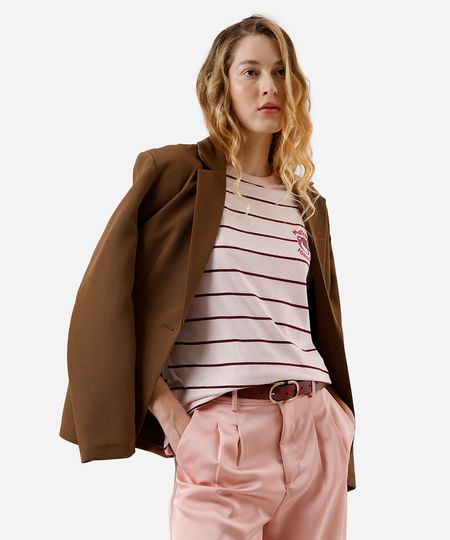 camiseta feminina com algodão lotso listrada rosa M