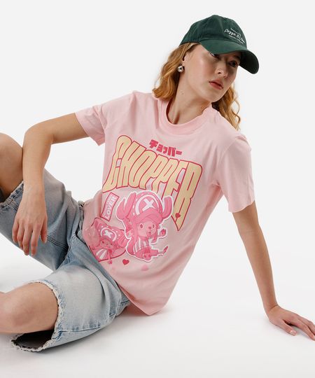 camiseta feminina de algodão one piece rosa PP