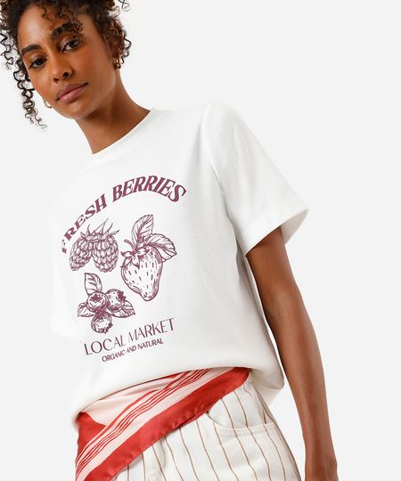camiseta feminina manga curta estampada  off white G