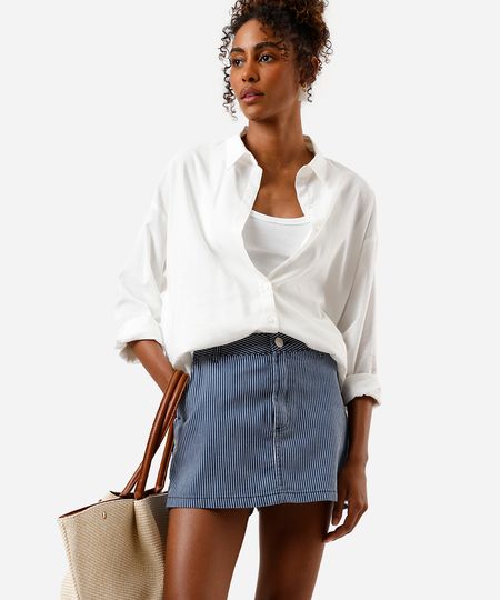 short saia feminino de sarja listrado azul 36