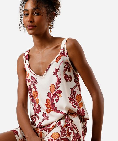 regata feminina de viscose decote v arabescos colorida M regata feminina de viscose decote v arabescos colorida M