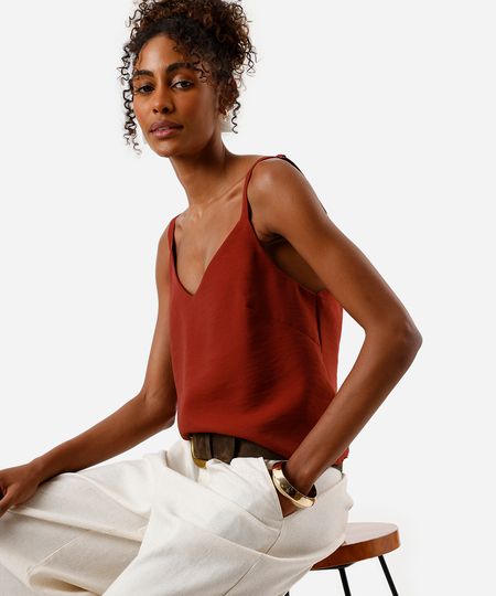 regata feminina de viscose decote v marrom M regata feminina de viscose decote v marrom M