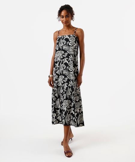 vestido midi feminino de viscose com recorte paisley preto PP vestido midi feminino de viscose com recorte paisley preto PP