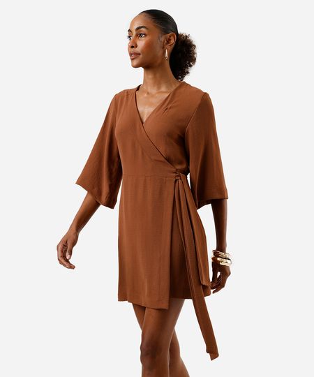 vestido feminino kimono liso marrom PP vestido feminino kimono liso marrom PP