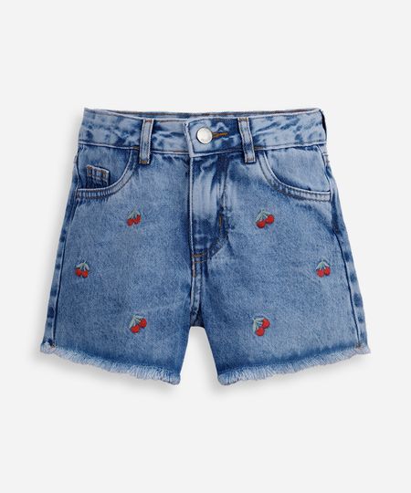 short mom infantil jeans bordado cerejas azul 6 short mom infantil jeans bordado cerejas azul 6