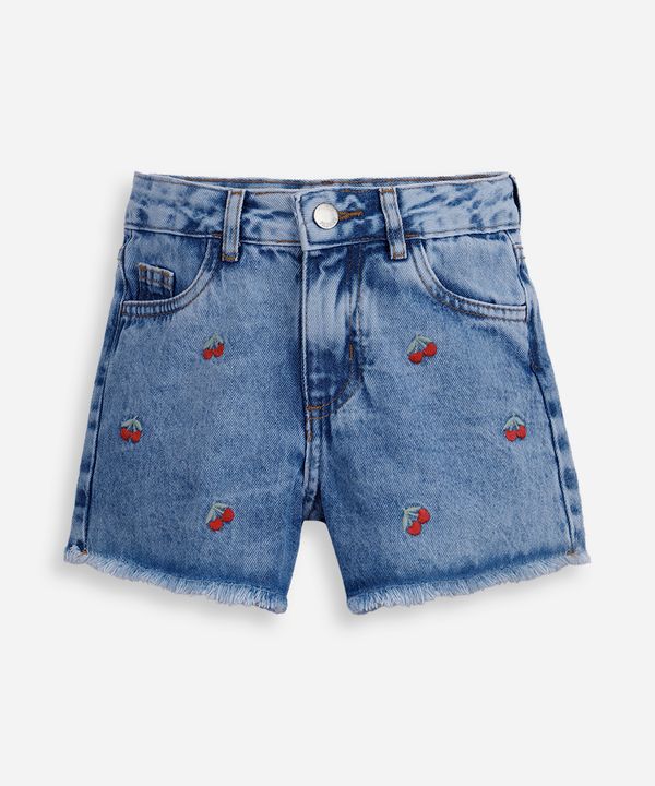 short mom infantil jeans bordado cerejas azul 10