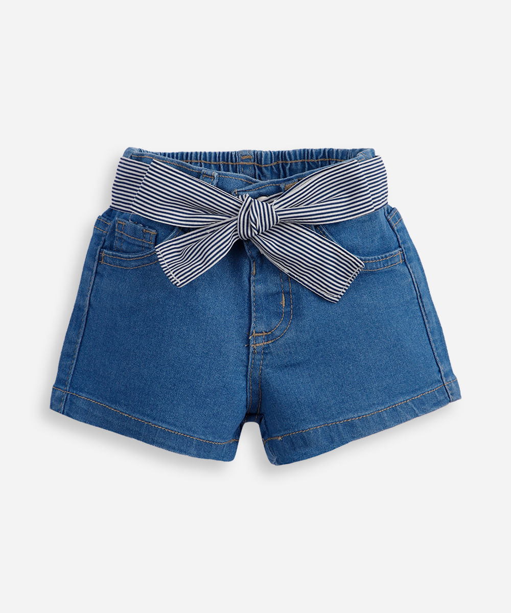 short infantil jeans com faixa azul