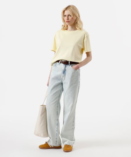 calça wide leg slim feminina jeans azul 34