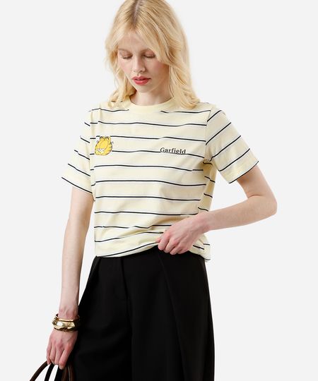 camiseta feminina com algodão garfield listrada amarela M camiseta feminina com algodão garfield listrada amarela M