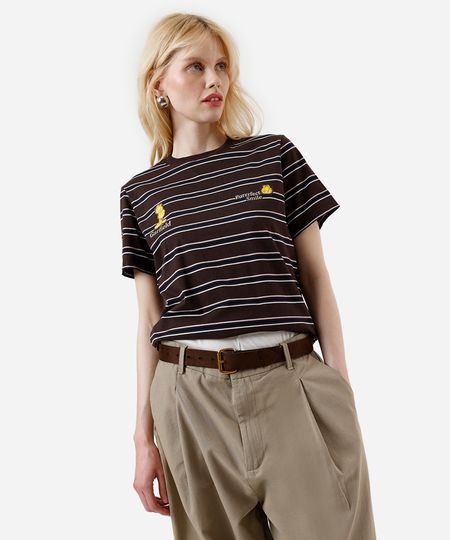 camiseta feminina com algodão garfield listrada marrom PP camiseta feminina com algodão garfield listrada marrom PP