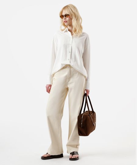 calça wide leg slim feminina de sarja cintura alta amarela 36