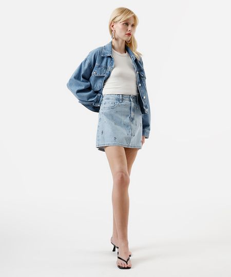 saia curta feminina jeans com brilhos azul 44 saia curta feminina jeans com brilhos azul 44