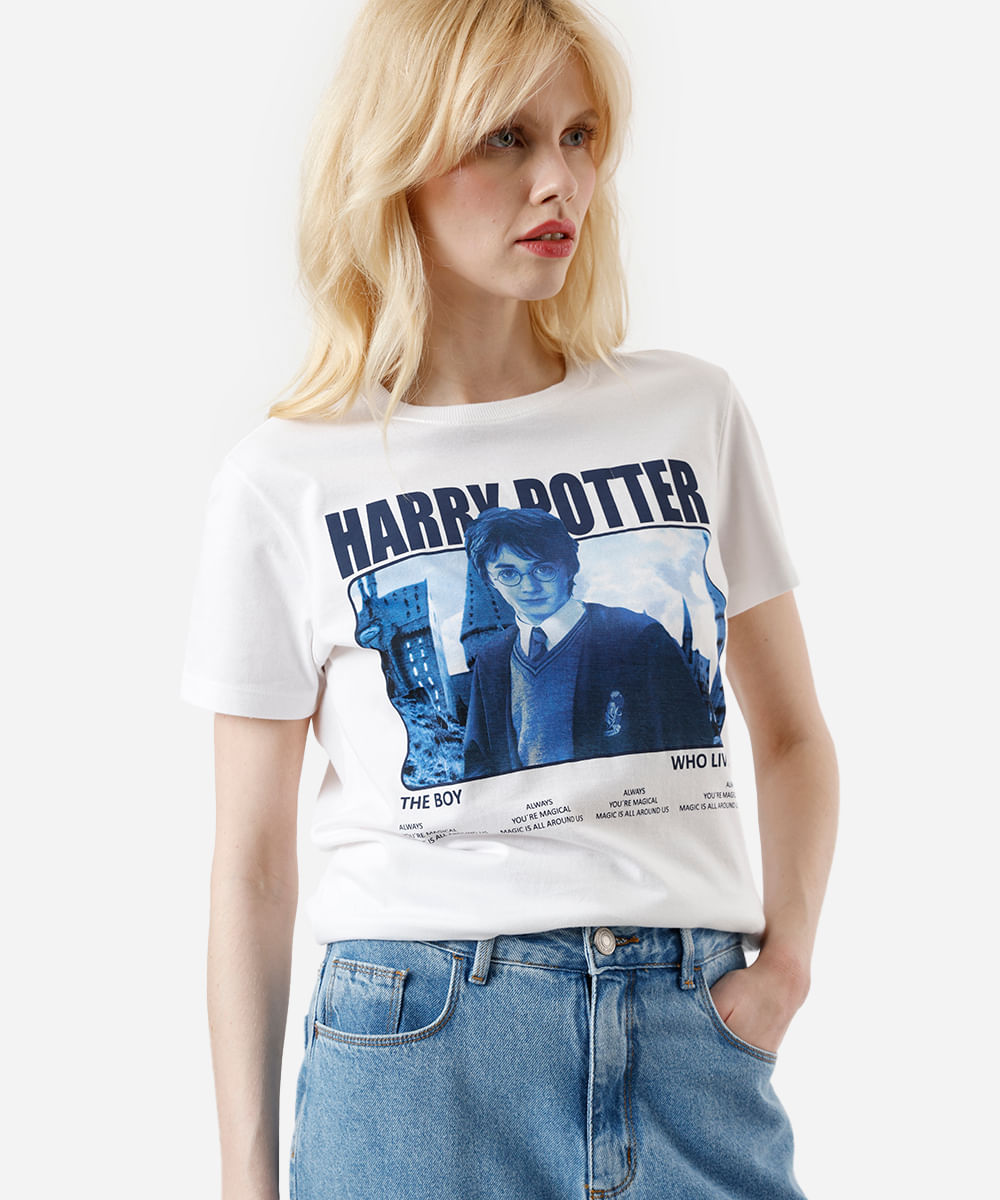 camiseta feminina de algodão harry potter off white