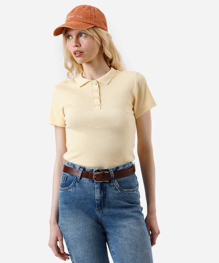 polo feminina de tricot manga curta  amarela M