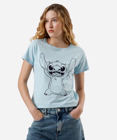 camiseta feminina de algodão stitch azul M