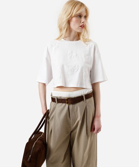 cropped feminina de algodão mickey off white M