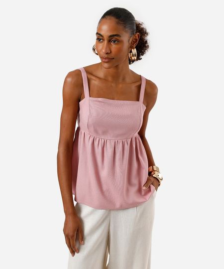 bata feminina com linho decote quadrado rosa M