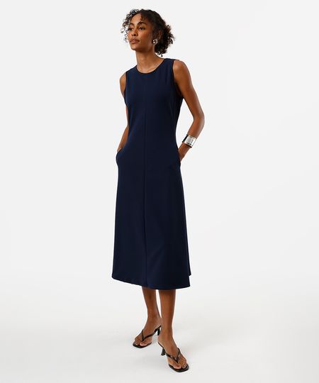 vestido midi feminino com recortes texturizado azul G
